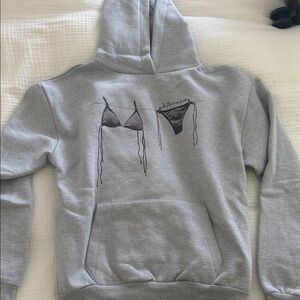 In Print We Trust Gray Hoodie with Bikini Sketch Graphic